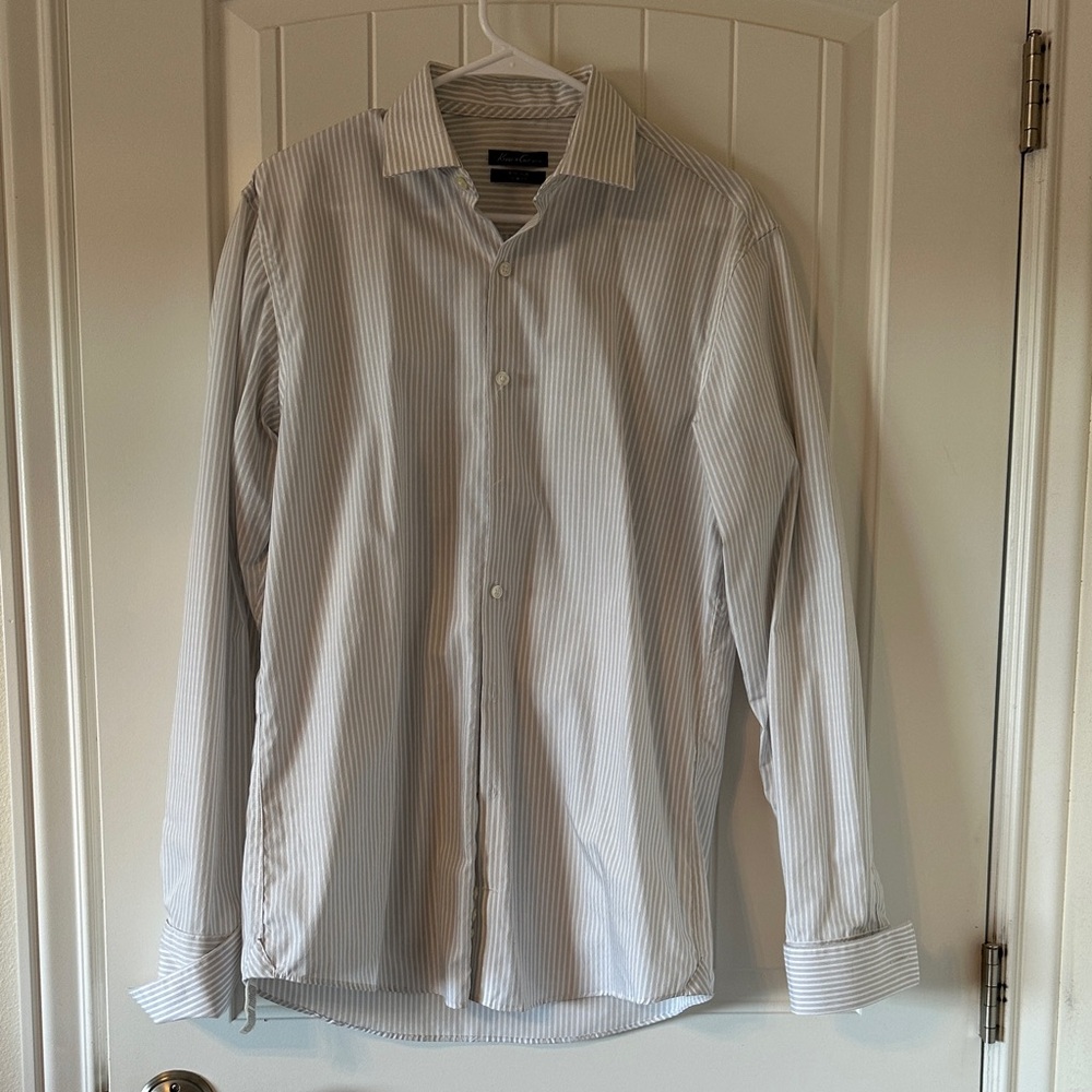Kenneth Cole New York Men's White and Gray Pinstripe Dress Shirt